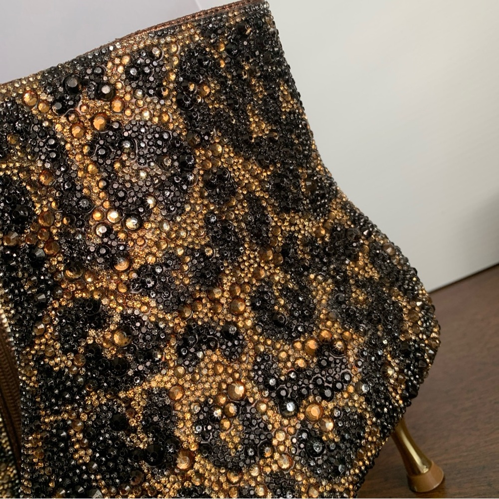 Betsy Johnson Leopard Boots Ladies Size 8 Rhinestone Glitter - Picture 4 of 15
